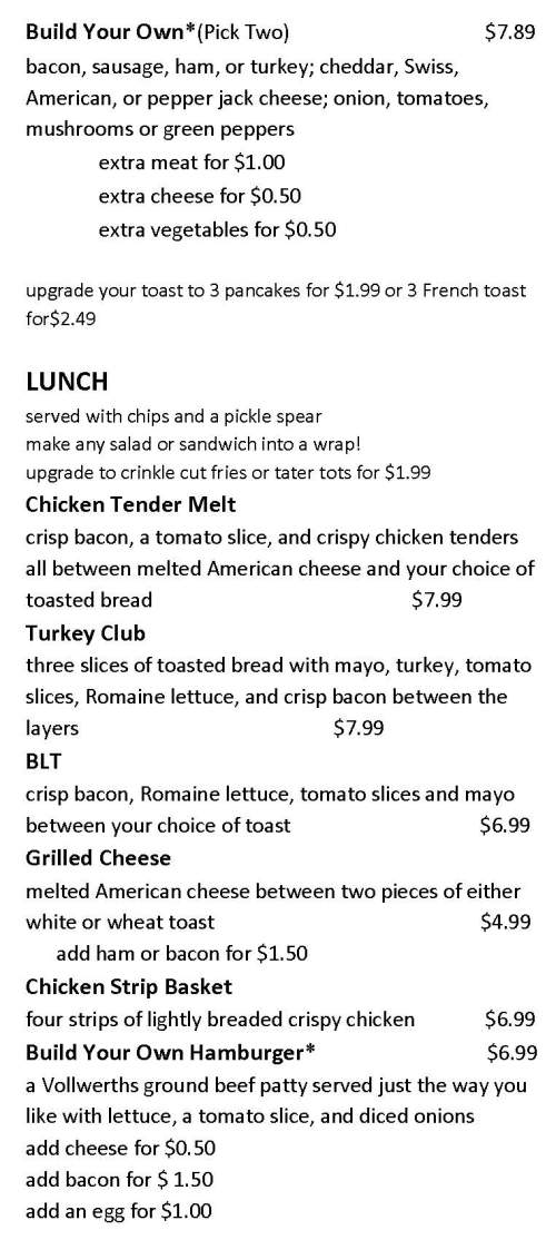 Page 2 of menu, Hillside Restaurant in Houghton, MI