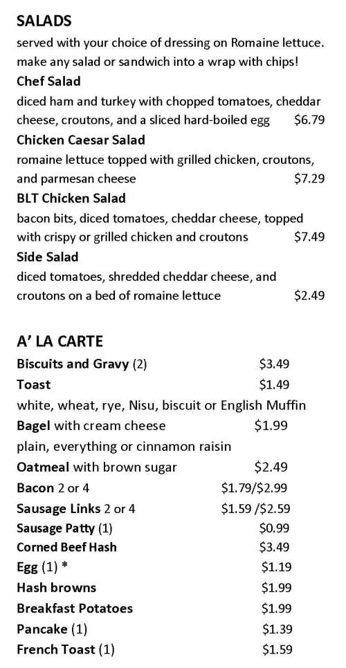Page 3 of menu, Hillside Restaurant in Houghton, MI