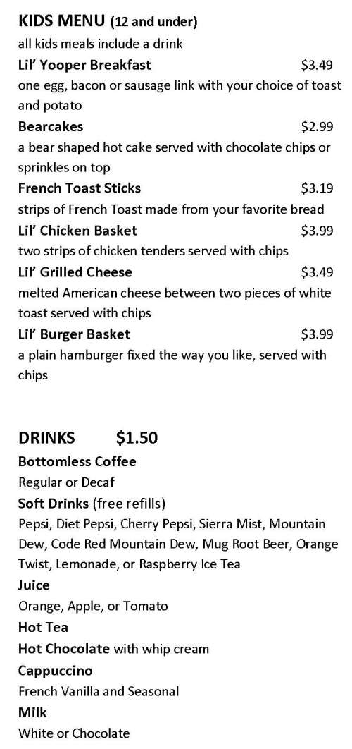 Page 4 of menu, Hillside Restaurant in Houghton, MI